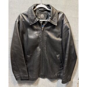 Mopar Genuine Leather Full Zip Up Bomber Jacket Large Made In Canada Black